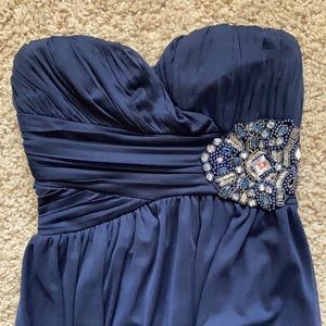 Navy blue long formal strapless dress